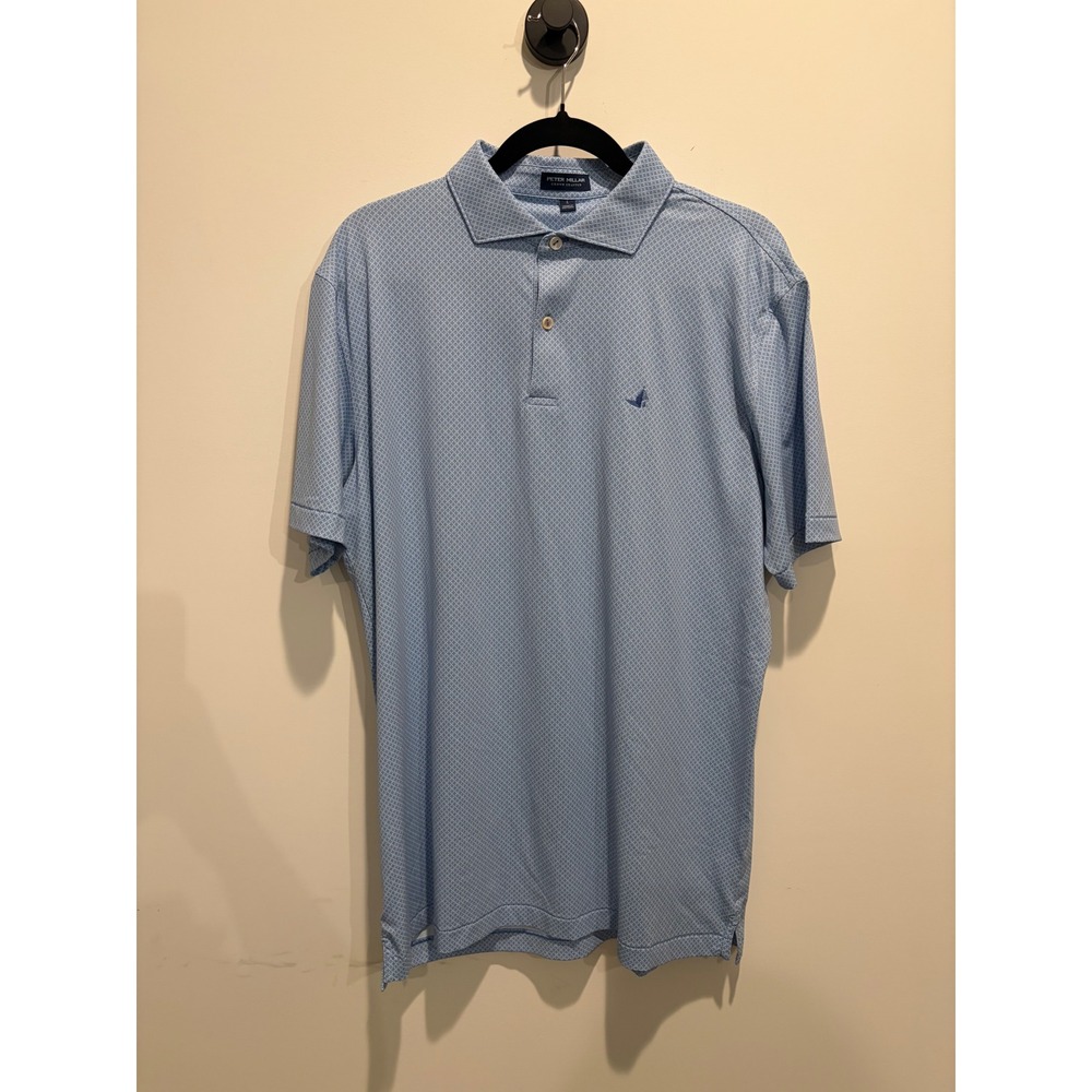 Peter Millar Crown Crafted Polo Shirt Mens Large Blue Geometric Performance Golf